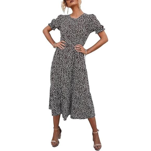Prettygarden Flutter Sleeve Animal Print Spring Dress Black White XL Cottagecore - Picture 1 of 10